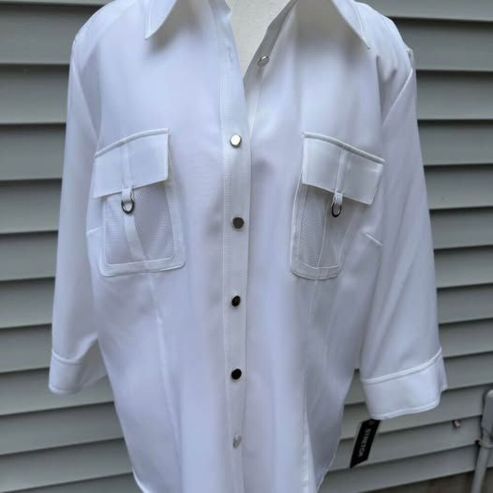 Kathy Che Stretch Size 2X White Utility Blouse New with Tags